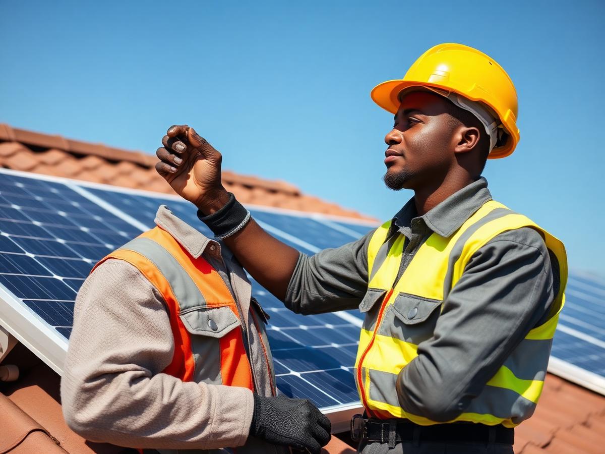 Solar technician installing panels